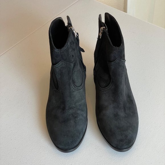 Sam Edelman Peggy Ankle Bootie Womens Size 7M Black Suede Side Zip Stacked Heel - Picture 2 of 10